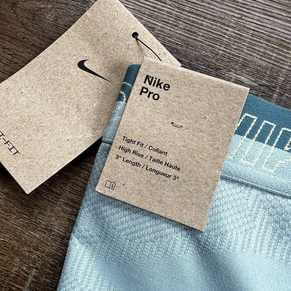 Nike Pro Shorts Training Medium Womens Dri Fit High Rise 3" Blue $40 - Picture 4 of 9